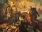 Theodore Chasseriau Arab Chiefs Challenging to Combat under a City Ramparts oil painting